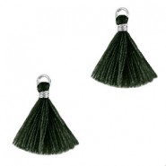 Ibiza style Tassel 1.5cm Silver - dark classic green